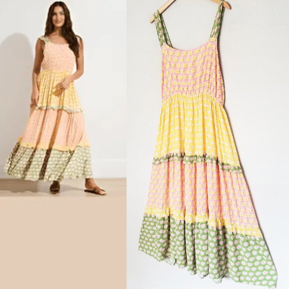 Relaxx By Exist Mixed Print Tiered Maxi Dress 1XL Ditsy Floral Cottagecore Boho - Picture 13 of 13